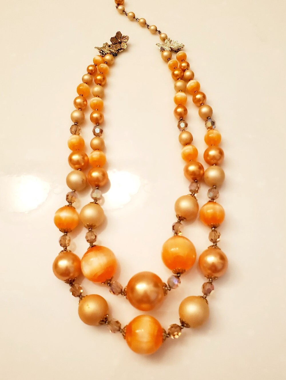 VENDOME vintage Orange Bead Multi-Strand Necklace, Signed